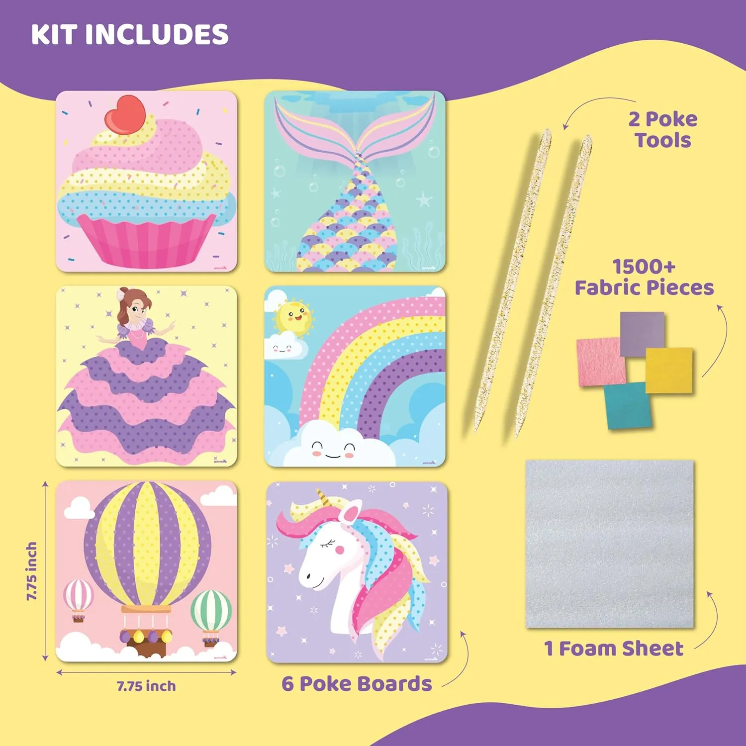 jackinthebox Poke Poke Art for Kids - Unicorns, Mermaids, Princess, Cupcakes, Mess-Free Sewing Art for Children, Toys for Girls and Boys Ages 4 5 6 7 8, Great Gift for Children, DIY Creative Activity