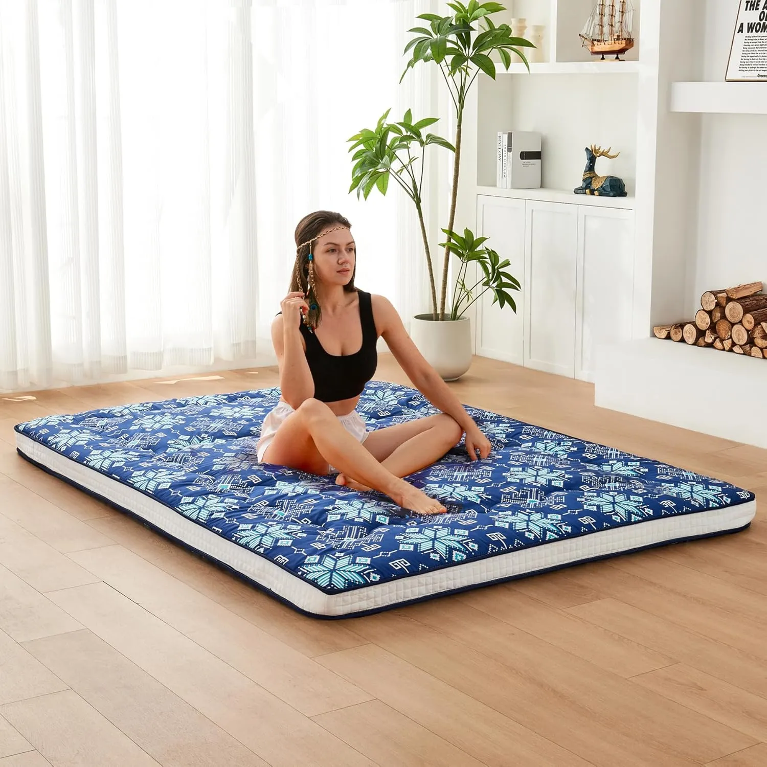 Japanese Floor Futon Mattress Extra Thick Folding Roll Up Bed Topper Mat for Guest,Lounger and Tavel