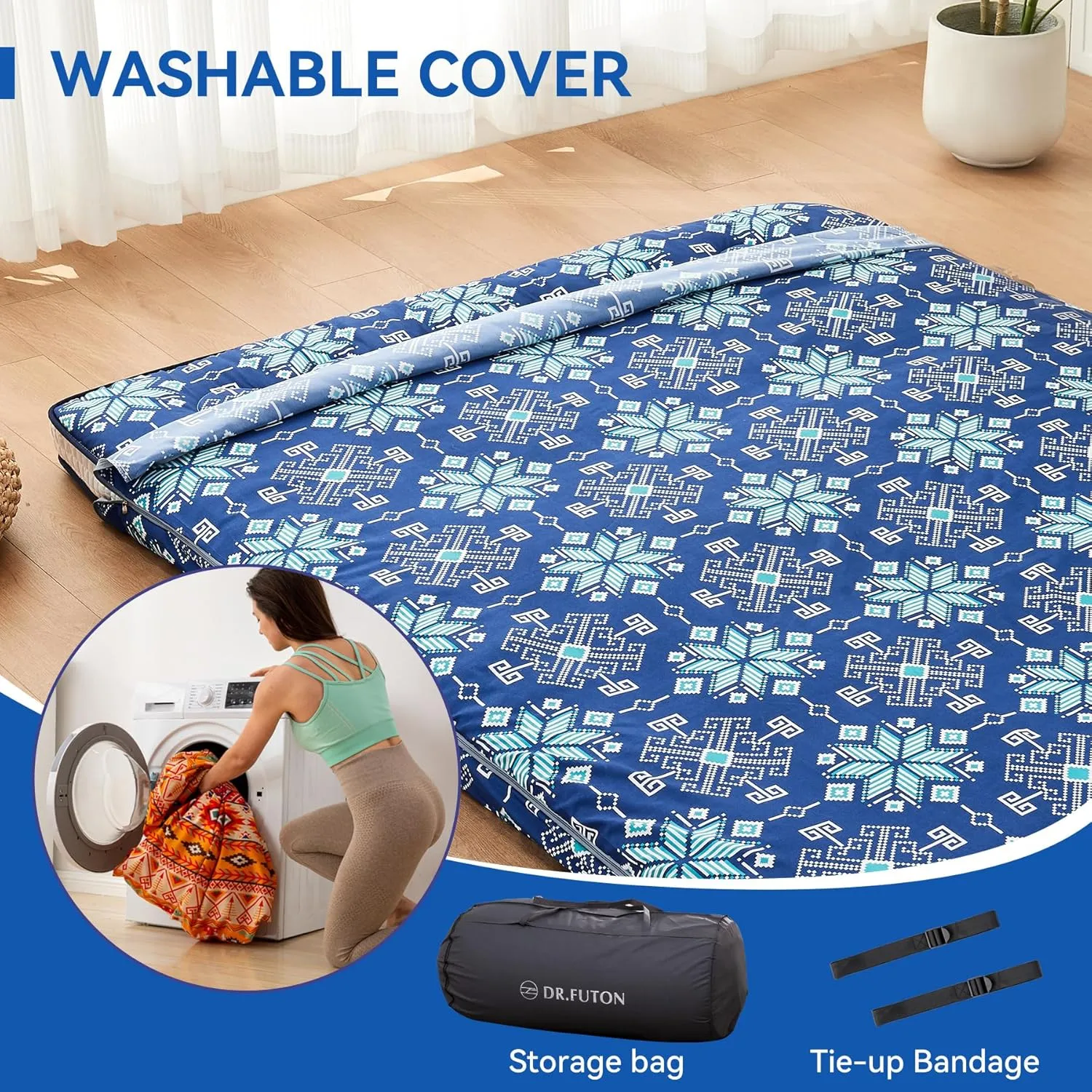Japanese Floor Futon Mattress Extra Thick Folding Roll Up Bed Topper Mat for Guest,Lounger and Tavel