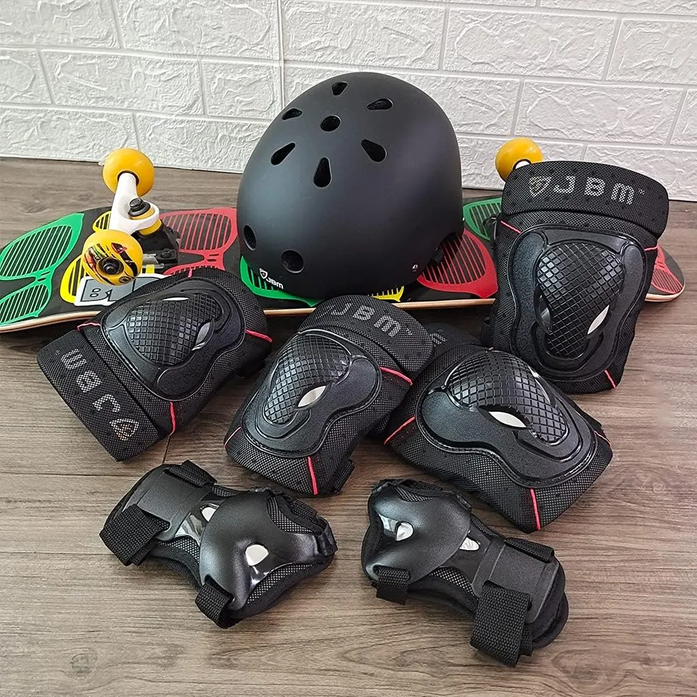 JBM Adult & Kid Skating Protective Gear Set Sktaeboard Helmet Knee and Elbow Pads with Wrist Guards for Inline Roller Skating, Scooter, Skateboarding