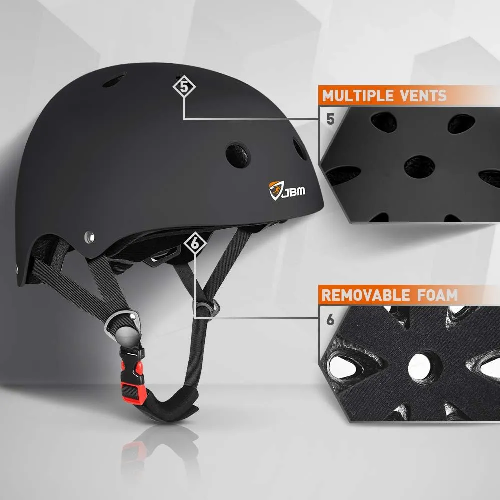 JBM Adult & Kid Skating Protective Gear Set Sktaeboard Helmet Knee and Elbow Pads with Wrist Guards for Inline Roller Skating, Scooter, Skateboarding