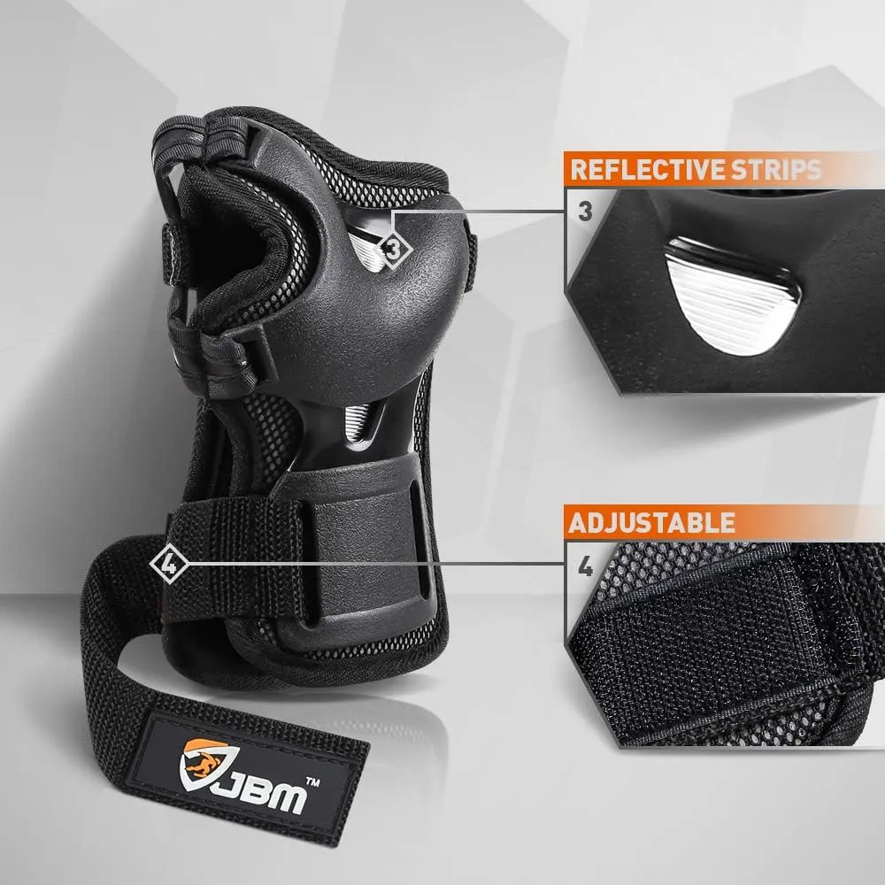JBM Adult & Kid Skating Protective Gear Set Sktaeboard Helmet Knee and Elbow Pads with Wrist Guards for Inline Roller Skating, Scooter, Skateboarding
