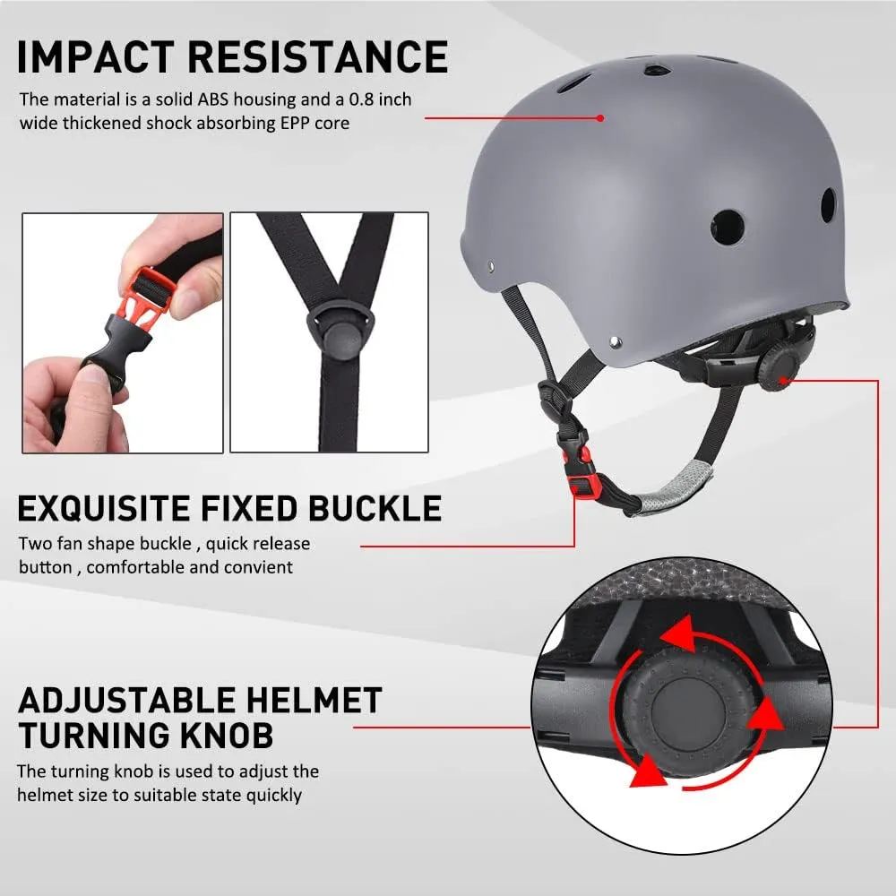 JBM Skating Protective Gear Adult Skateboard Helmet Knee and Elbow Pads with Wrist Guards for Inline Roller Skating, Skateboarding, Scootering