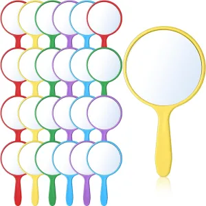 Jetec 25 Pcs Handheld Mirror with Handle, 3.94" l x 2.17" W, Small Portable Round Mirror Bulk for Kids Travel Makeup Classroom Camping Daily DIY Crafts (Red, Yellow, Blue, Green, Purple)