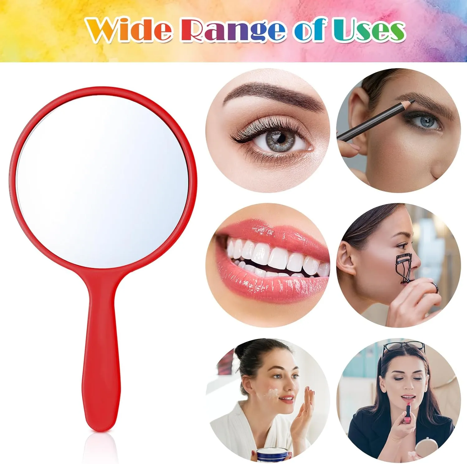 Jetec 25 Pcs Handheld Mirror with Handle, 3.94" l x 2.17" W, Small Portable Round Mirror Bulk for Kids Travel Makeup Classroom Camping Daily DIY Crafts (Red, Yellow, Blue, Green, Purple)
