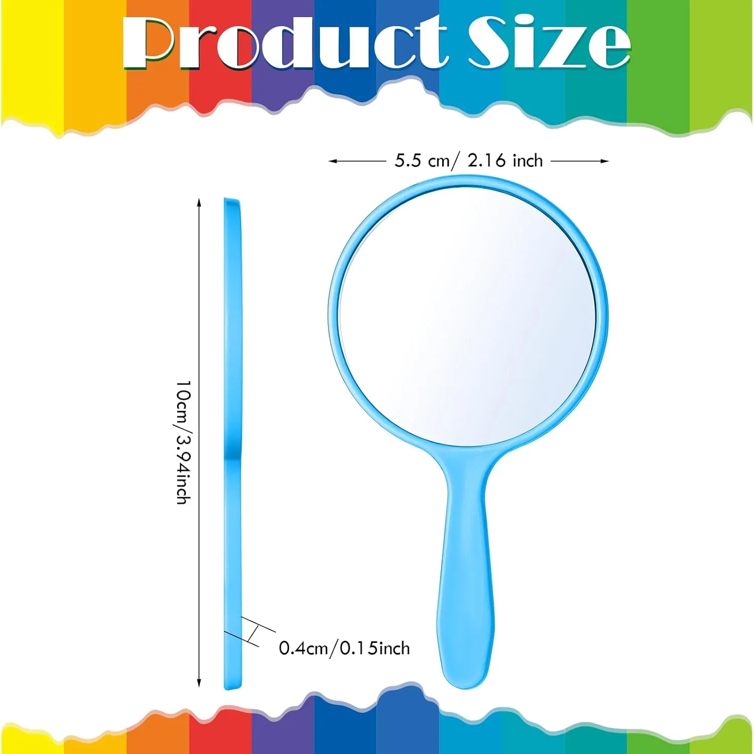 Jetec 25 Pcs Handheld Mirror with Handle, 3.94" l x 2.17" W, Small Portable Round Mirror Bulk for Kids Travel Makeup Classroom Camping Daily DIY Crafts (Red, Yellow, Blue, Green, Purple)