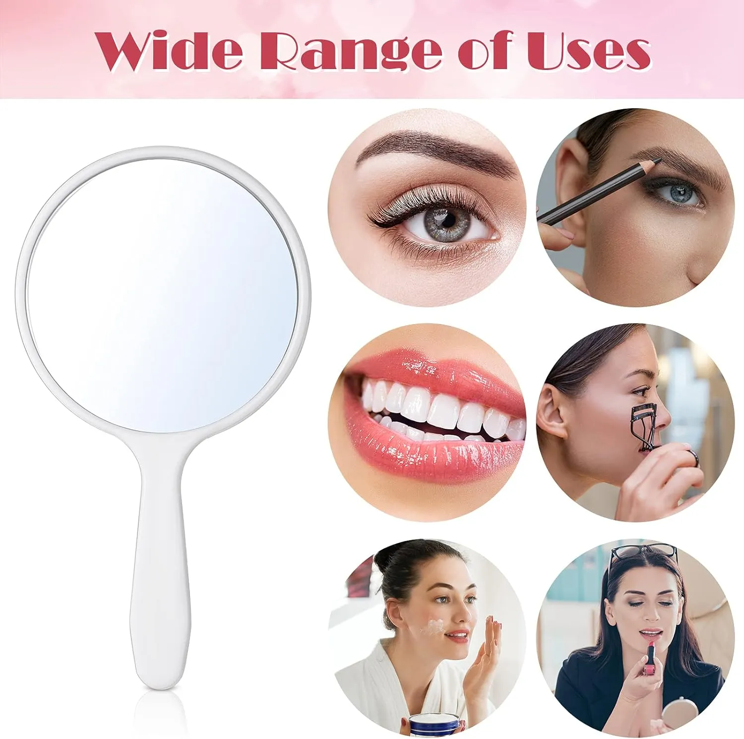 Jetec 50 Pcs Handheld Mirror with Handle, 3.94" L x 2.17" W, Small Portable Round Mirror Bulk for Kids Travel Makeup Classroom Camping Daily DIY Crafts (Black, White)