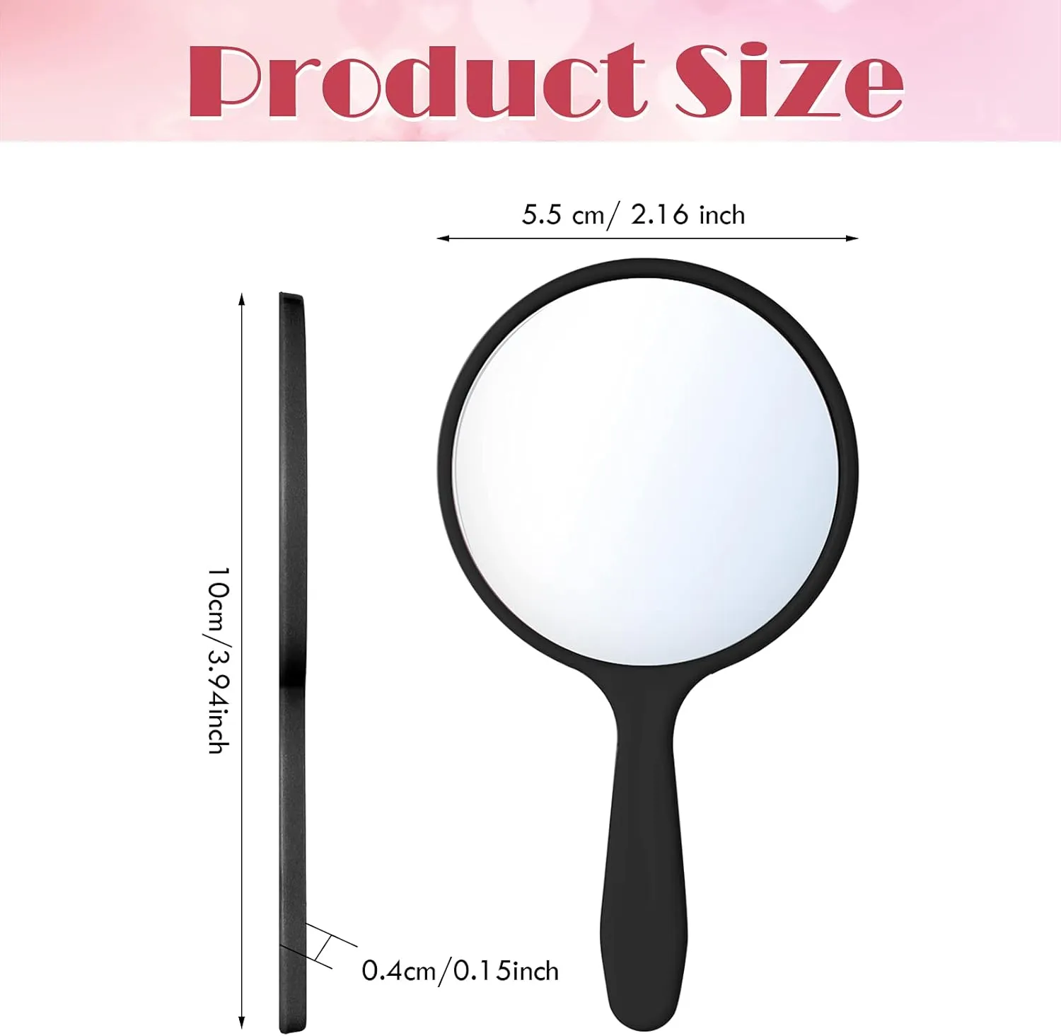 Jetec 50 Pcs Handheld Mirror with Handle, 3.94" L x 2.17" W, Small Portable Round Mirror Bulk for Kids Travel Makeup Classroom Camping Daily DIY Crafts (Black, White)