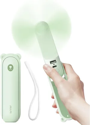 JISULIFE Handheld Fan with 4500 mAh Powerbank Max 37 Hours Runtime, Pocket Portable Battery Operated or USB Powered Folding Personal Fan, 3 Speeds, Gifts for Women Men Kids Gift for Festival-Green