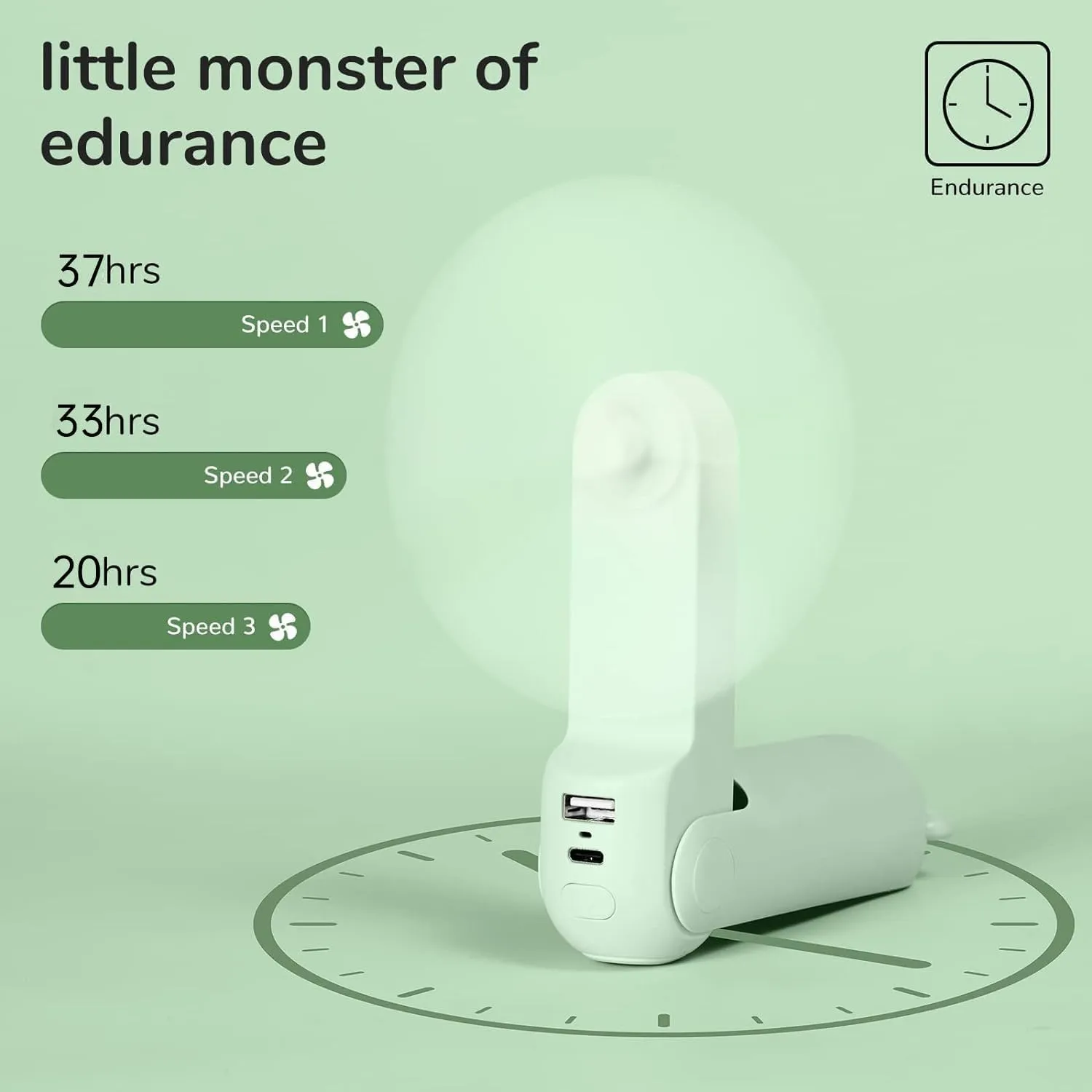 JISULIFE Handheld Fan with 4500 mAh Powerbank Max 37 Hours Runtime, Pocket Portable Battery Operated or USB Powered Folding Personal Fan, 3 Speeds, Gifts for Women Men Kids Gift for Festival-Green