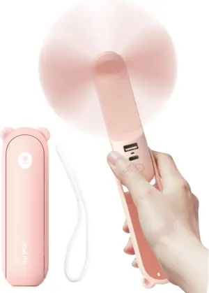 JISULIFE Handheld Fan with 4500 mAh Powerbank Max 46 Hours Runtime,Pocket Fan Portable Battery Operated or USB Powered Folding Personal Fan,3 Speeds,Gifts for Women Men Kids Gift for Festival-Pink