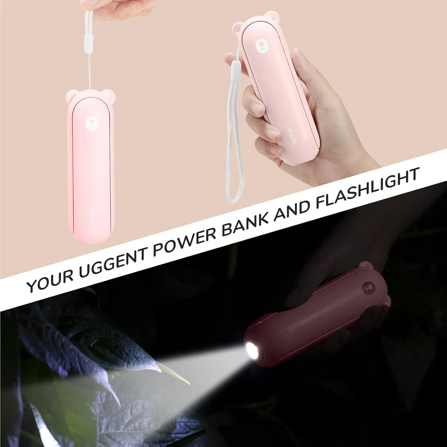 JISULIFE Handheld Fan with 4500 mAh Powerbank Max 46 Hours Runtime,Pocket Fan Portable Battery Operated or USB Powered Folding Personal Fan,3 Speeds,Gifts for Women Men Kids Gift for Festival-Pink