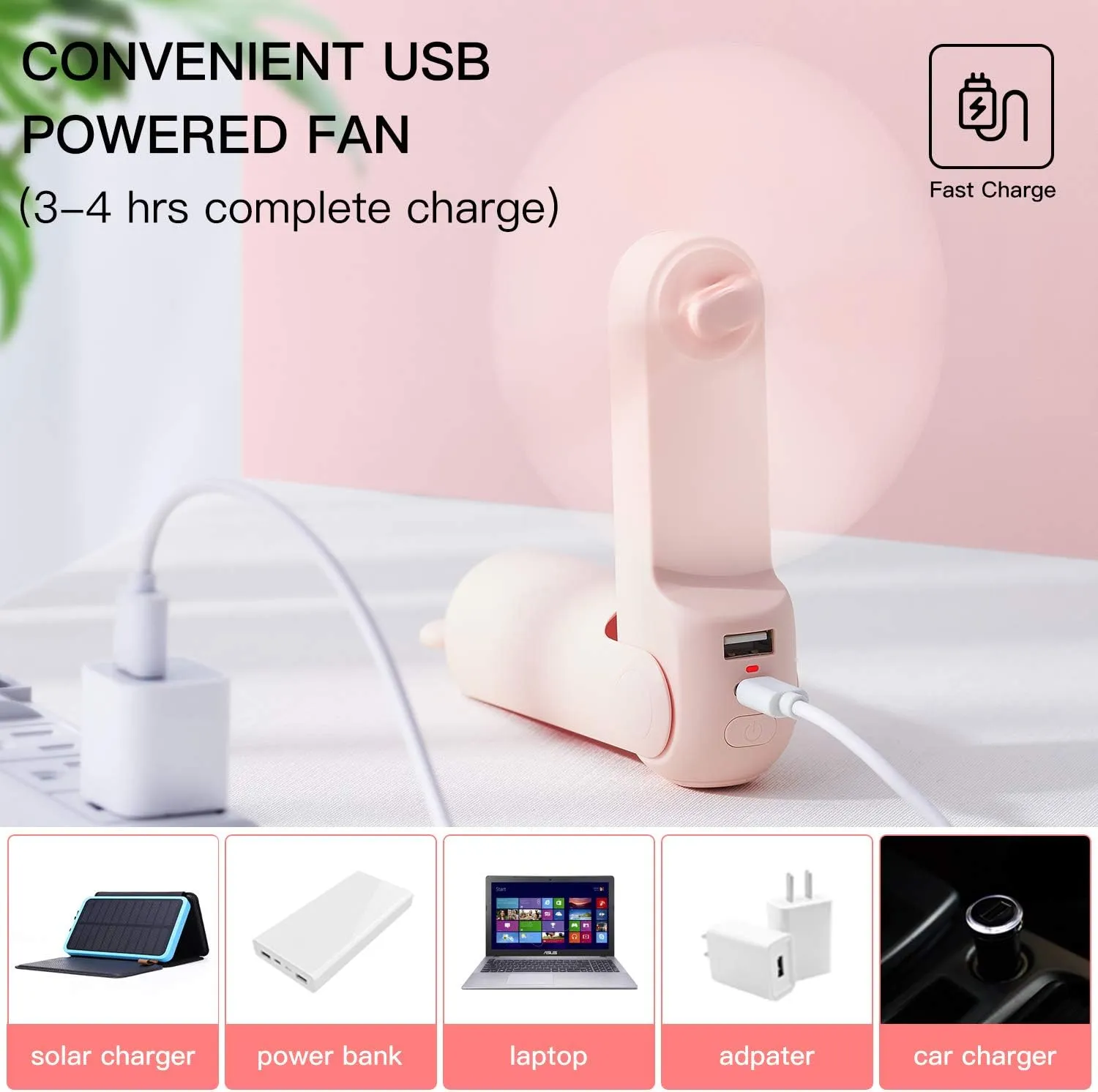 JISULIFE Handheld Fan with 4500 mAh Powerbank Max 46 Hours Runtime,Pocket Fan Portable Battery Operated or USB Powered Folding Personal Fan,3 Speeds,Gifts for Women Men Kids Gift for Festival-Pink