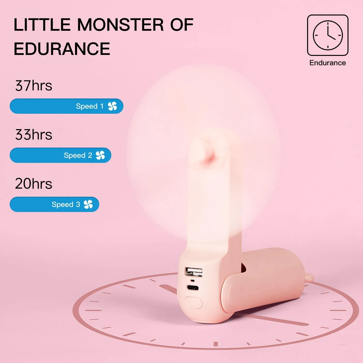 JISULIFE Handheld Fan with 4500 mAh Powerbank Max 46 Hours Runtime,Pocket Fan Portable Battery Operated or USB Powered Folding Personal Fan,3 Speeds,Gifts for Women Men Kids Gift for Festival-Pink