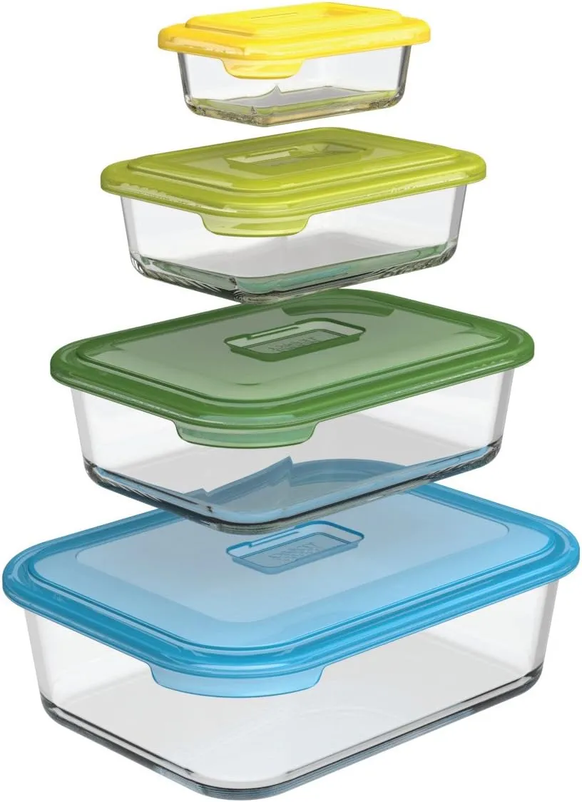 Joseph Joseph Nest Glass Storage, Freezer Oven Microwave Dishwasher Safe, 8-Piece Set, Multi-colored, Multicolor