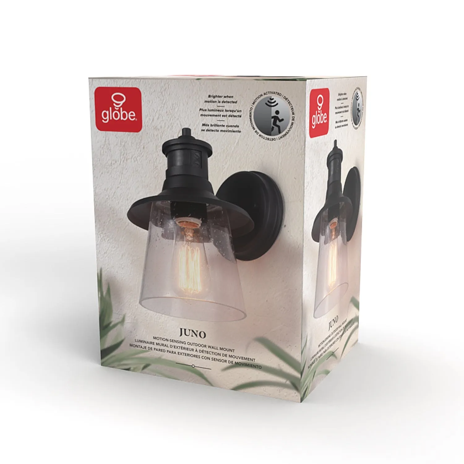 Juno 1-Light Matte Black Motion Sensor Outdoor Wall Sconce with Clear Seeded Glass Shade