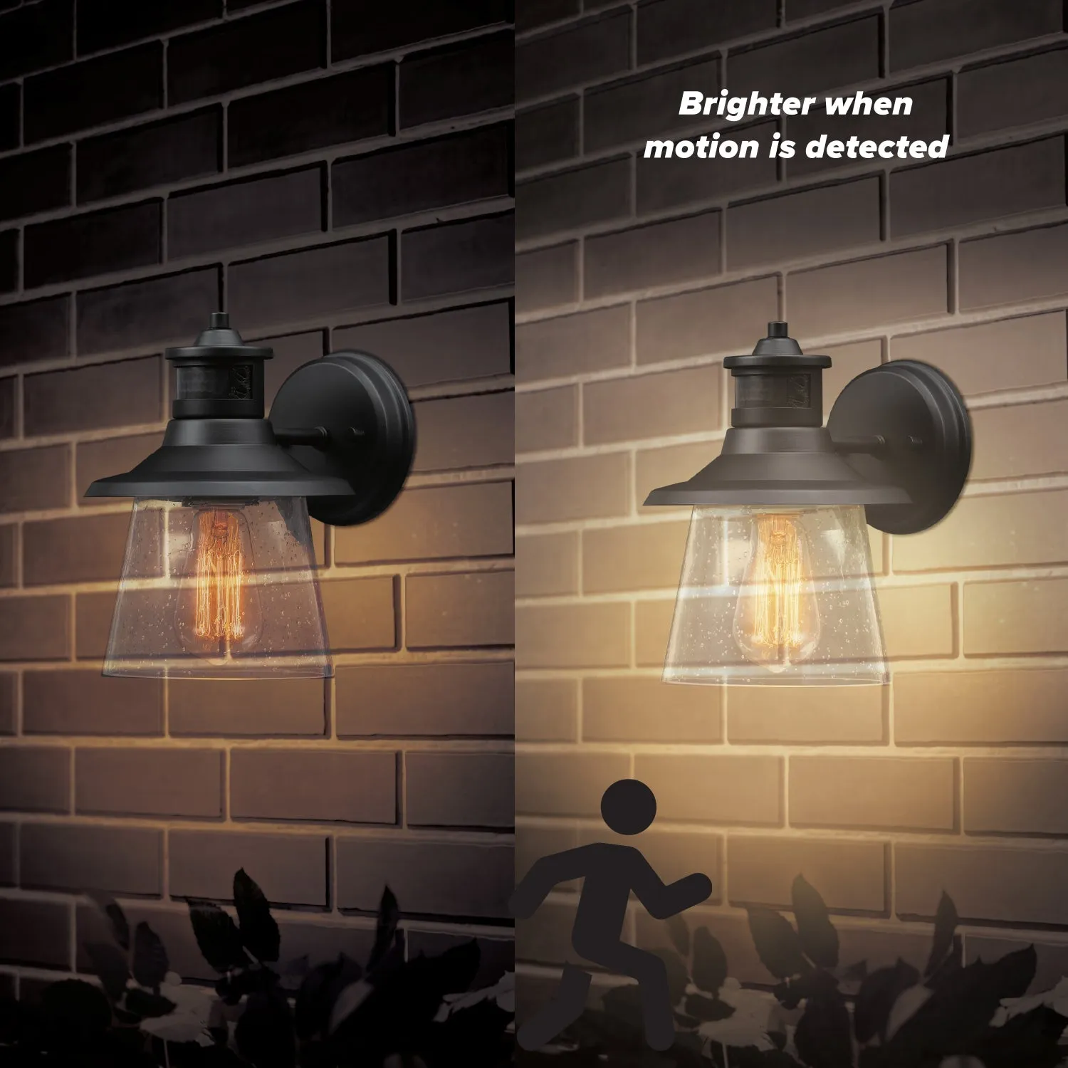 Juno 1-Light Matte Black Motion Sensor Outdoor Wall Sconce with Clear Seeded Glass Shade