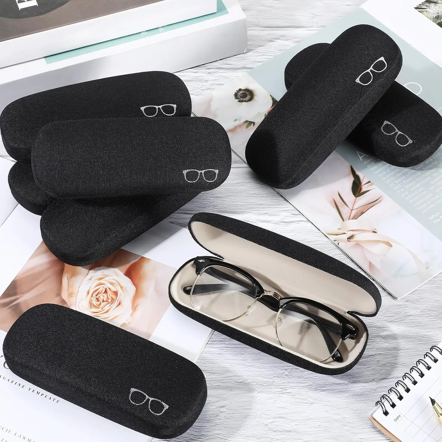 Kanayu Hard Shell Glasses Case Bulk Linen Fabrics Protective Eyeglasses Case Eye Glasses Protector for Men Women