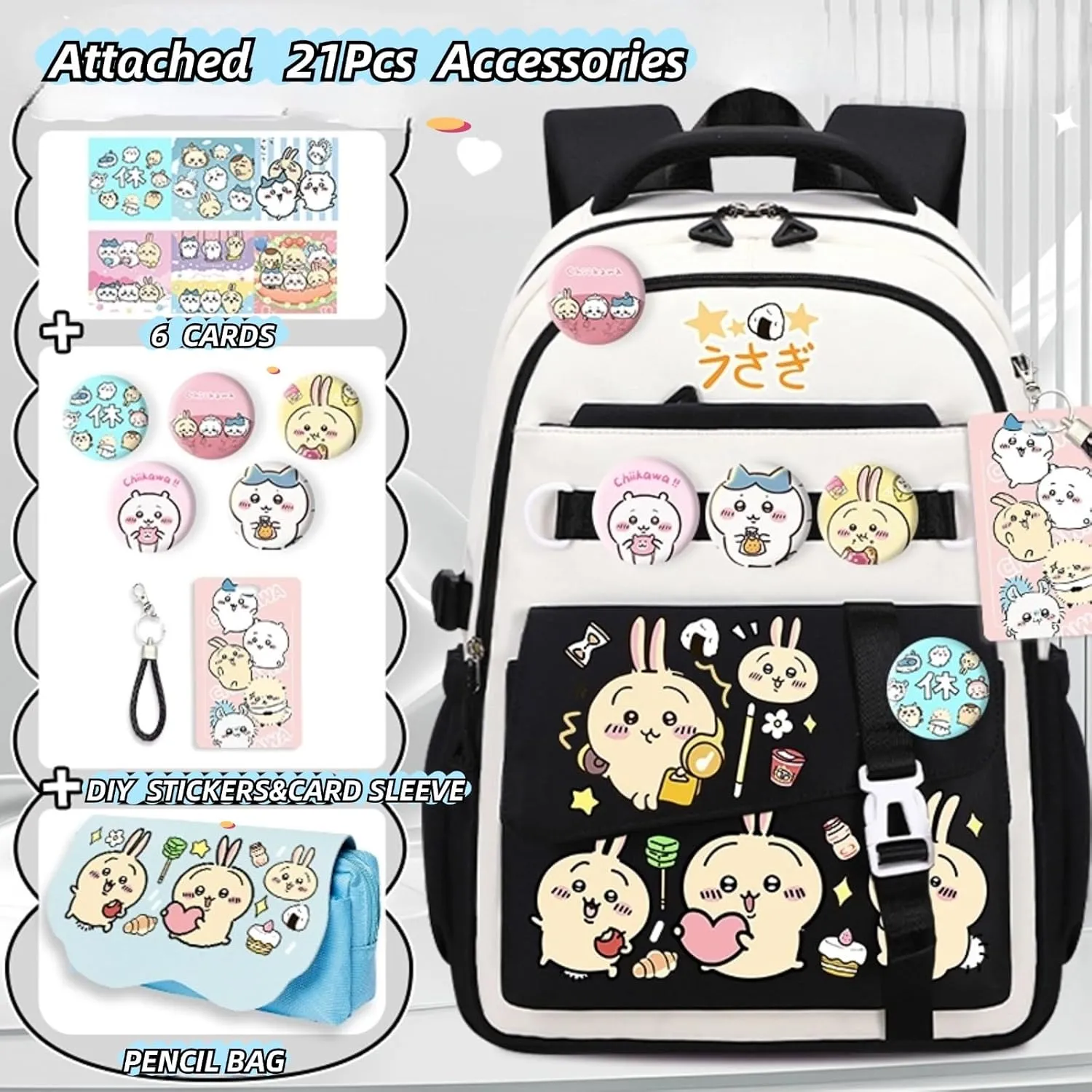 Kawaii Backpack with 21Pcs Accessories Anime Cartoon Anti-Theft Travel Aesthetic New Semester Gifts Bag with Cute Pins…