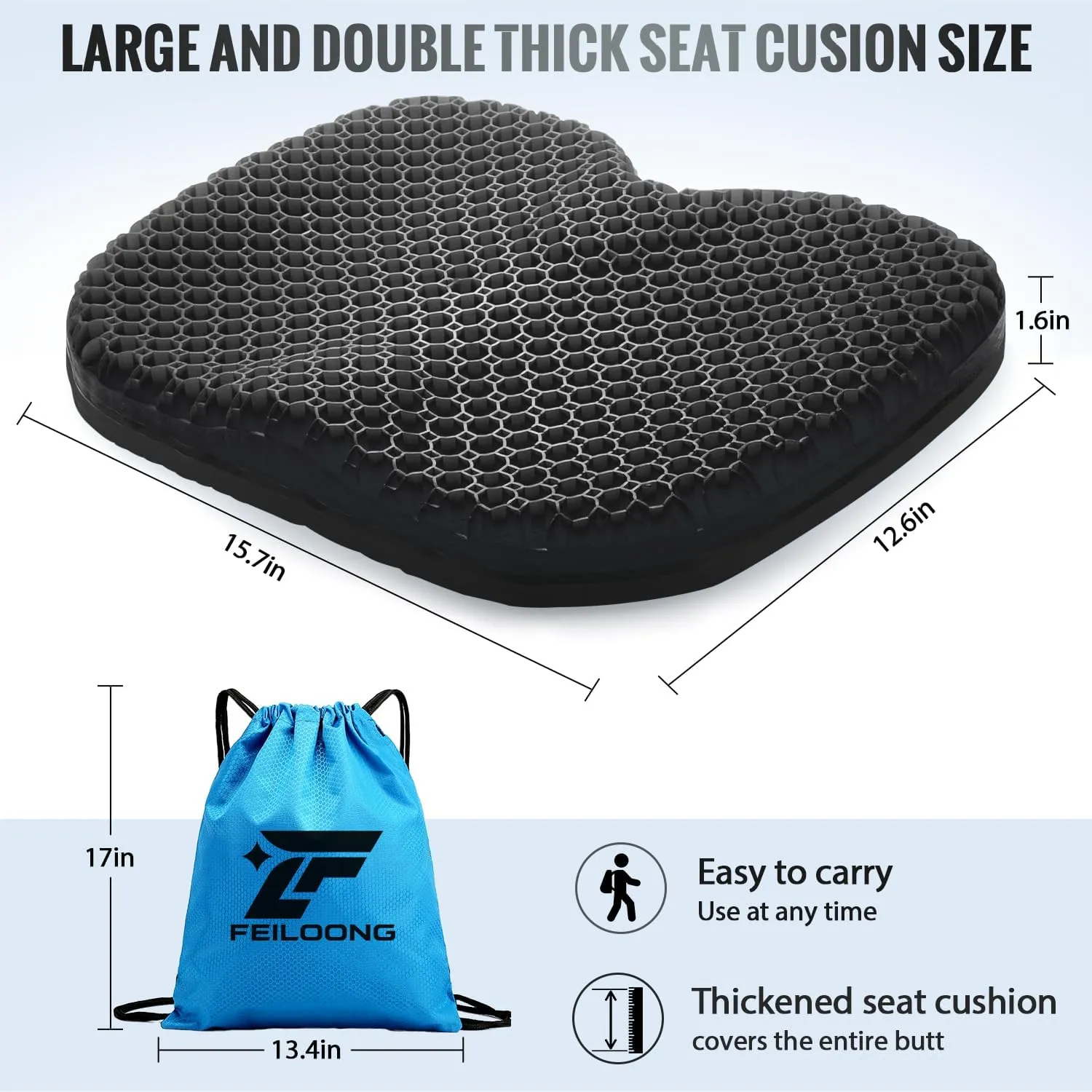 Kayak Seat Cushion with Storage Bag, Gel Waterproof Thick Egg Seat Pad Kayak Anti-Slip Seat Cushion with Non-Slip Cover for Sit in Office Chair, Car, Kayak Accessories Boat Canoe Fishing