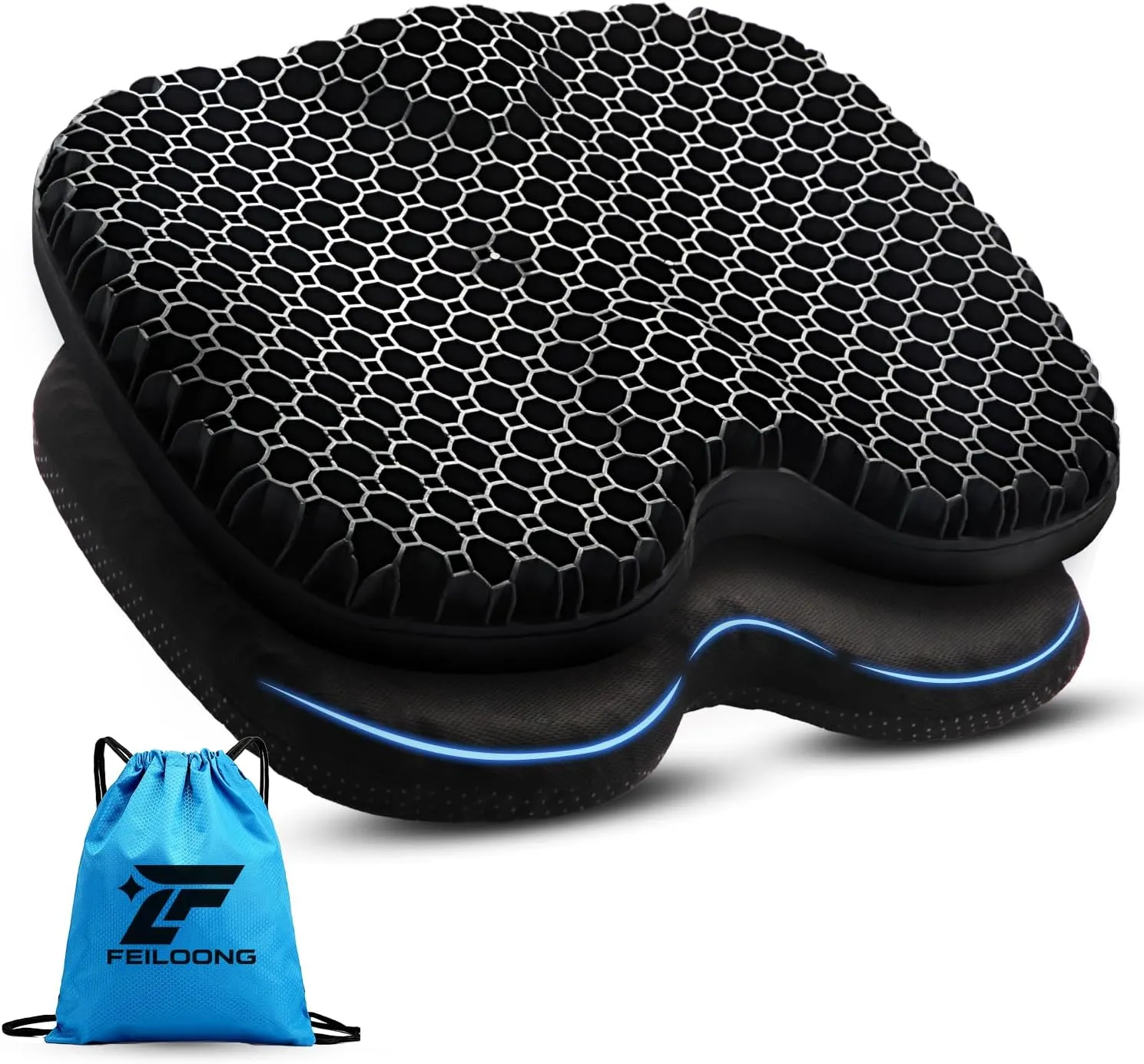 Kayak Seat Cushion with Storage Bag, Gel Waterproof Thick Egg Seat Pad Kayak Anti-Slip Seat Cushion with Non-Slip Cover for Sit in Office Chair, Car, Kayak Accessories Boat Canoe Fishing