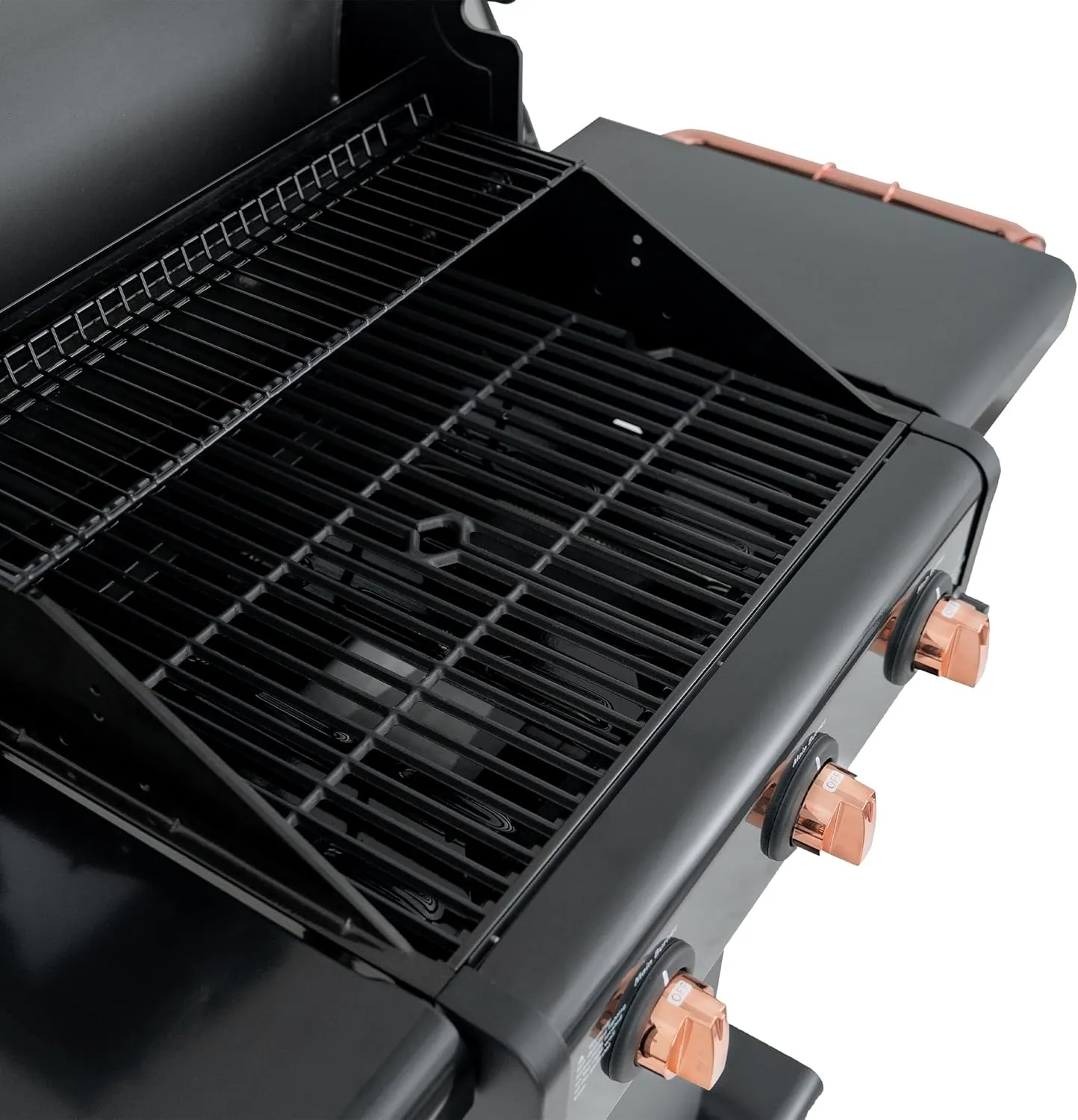 Kenmore 3-Burner Gas Grill | Foldable Side Tables, Cast Iron Cooking Grates, Warming Rack, Hooks for BBQ Grilling Tools, Propane Gas Barbecue Grill, 30,000 BTUs, Black with Copper Accent