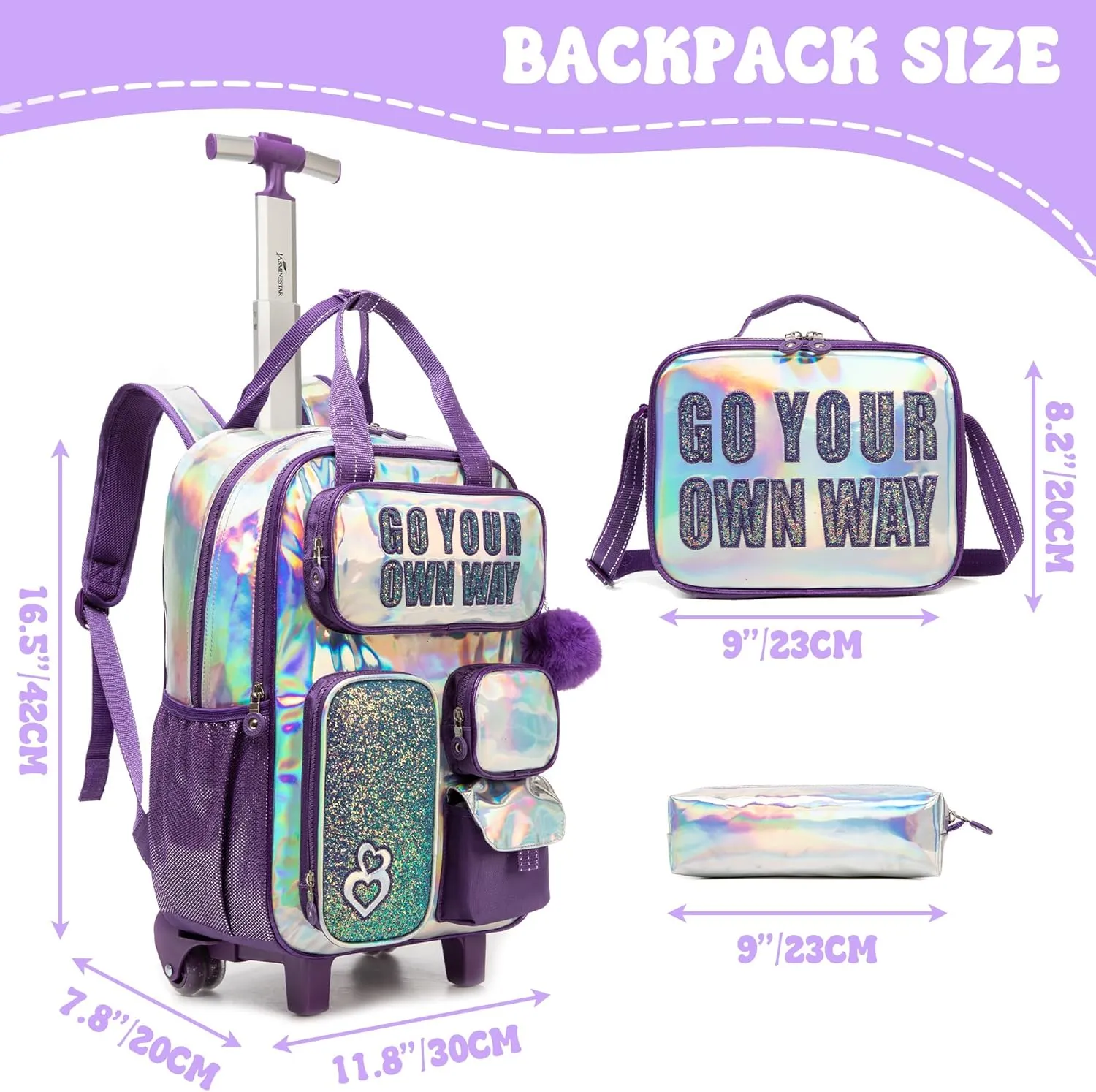 Kids Rolling Backpack with Wheels for Elementary Students Kids Travel Luggage Carry on School Backpack for Girls Ages 6-8