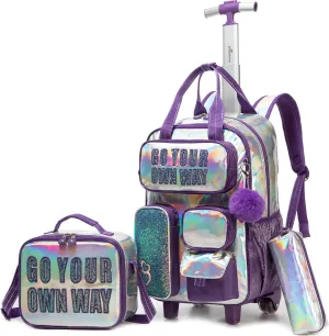 Kids Rolling Backpack with Wheels for Elementary Students Kids Travel Luggage Carry on School Backpack for Girls Ages 6-8