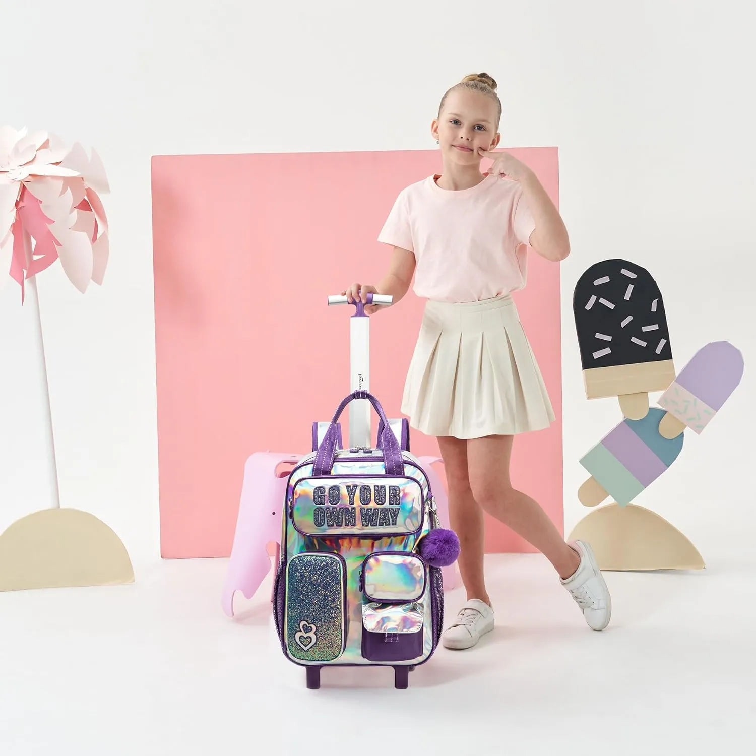 Kids Rolling Backpack with Wheels for Elementary Students Kids Travel Luggage Carry on School Backpack for Girls Ages 6-8