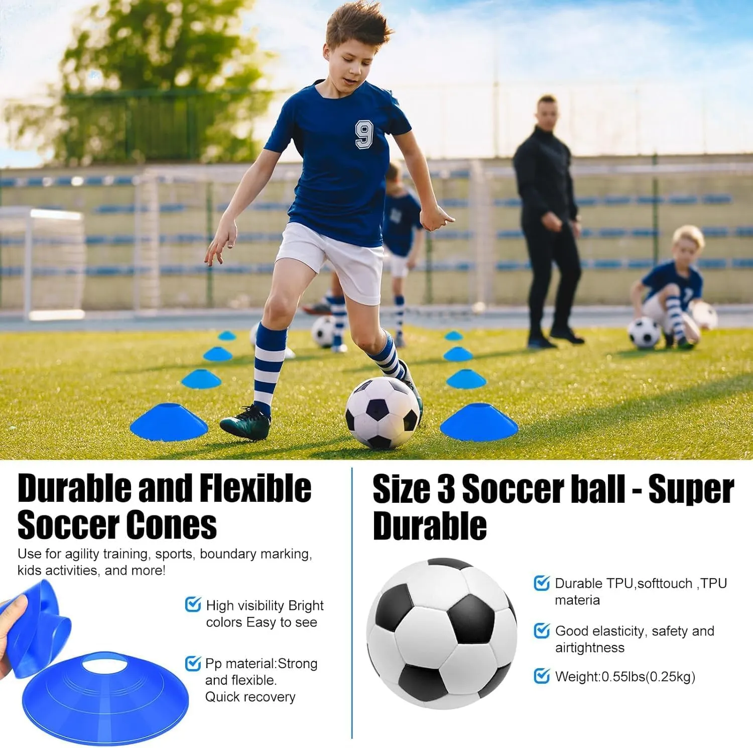 Kids Soccer Goals for Backyard Set - 2 Set of 5X3.6 ft Portable Soccer Nets for Kids Age 3-14,Complete Training Equipment Kit with Ball,Cones for Toddler Youth Outdoor Game