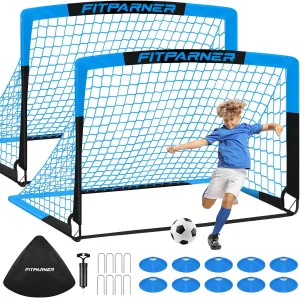 Kids Soccer Goals for Backyard Set - 2 Set of 5X3.6 ft Portable Soccer Nets for Kids Age 3-14,Complete Training Equipment Kit with Ball,Cones for Toddler Youth Outdoor Game