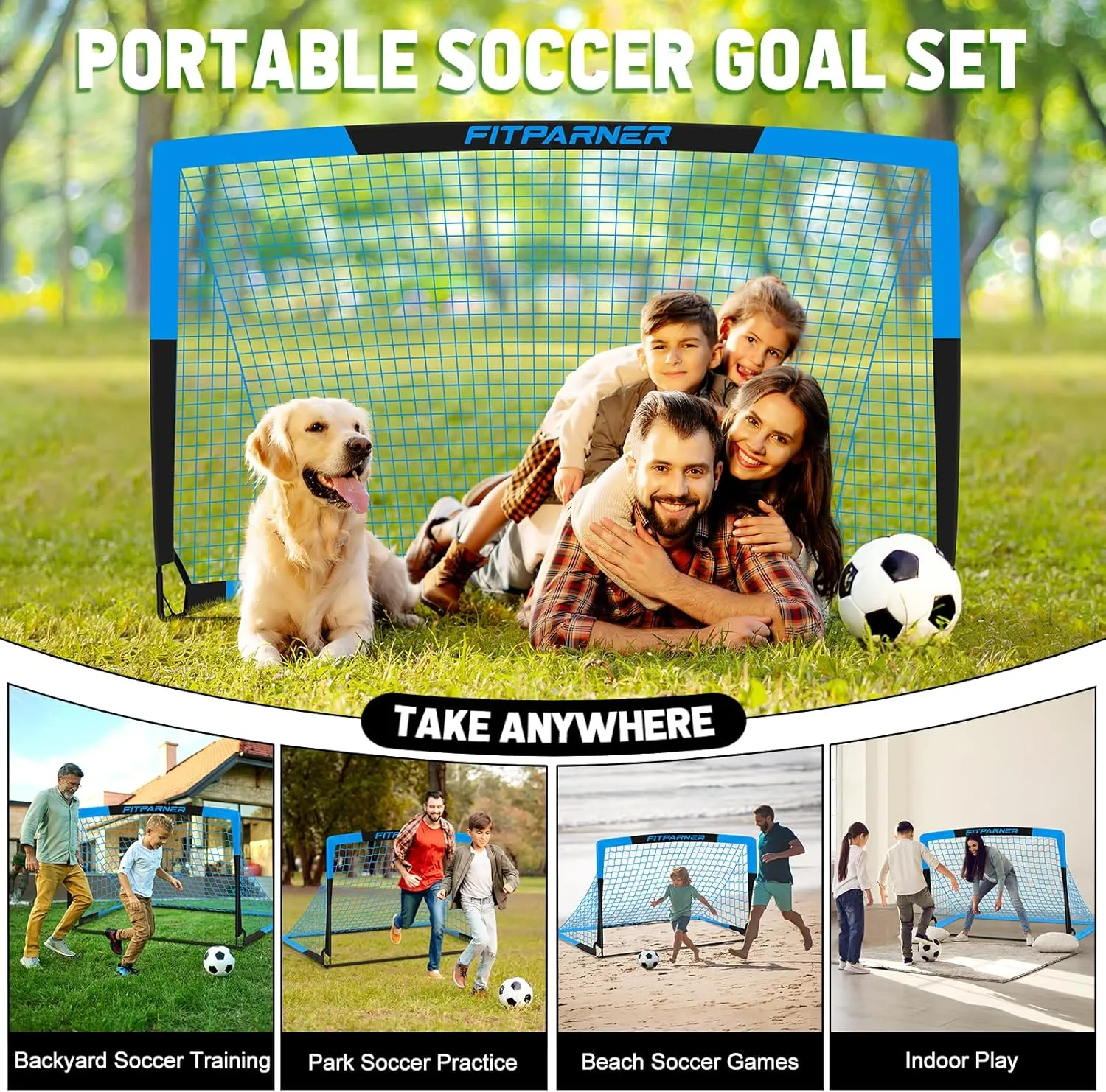 Kids Soccer Goals for Backyard Set - 2 Set of 5X3.6 ft Portable Soccer Nets for Kids Age 3-14,Complete Training Equipment Kit with Ball,Cones for Toddler Youth Outdoor Game