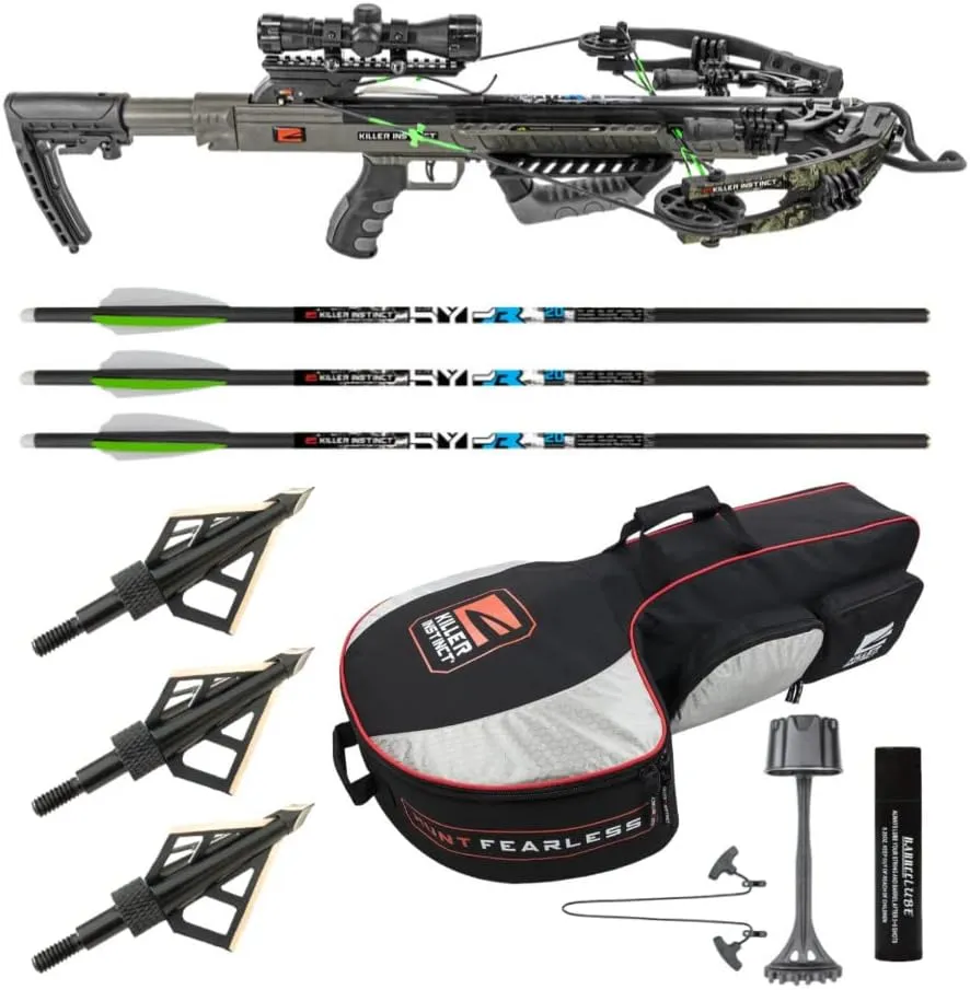 Killer Instinct Boss 405 FPS Crossbow Package with Backpack Case and Broadheads Bundle (3 Items)