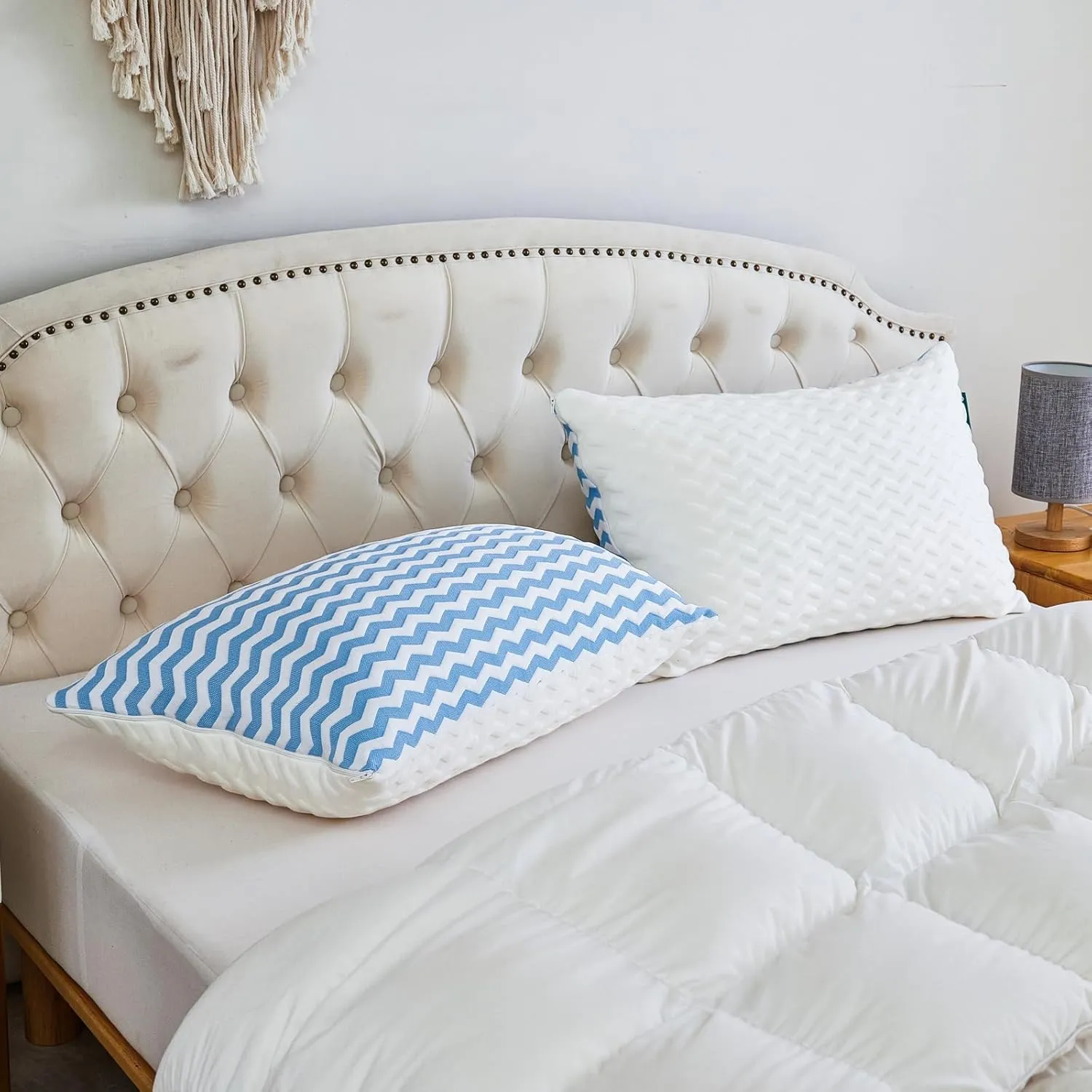 King Size Pillows - Adjustable Firm King Pillows for Back Stomach and Side Sleeper- Shredded Memory Foam Cooling Pillow for Neck and Shoulder Pain with Washable Cover and Bonus Foam Fill