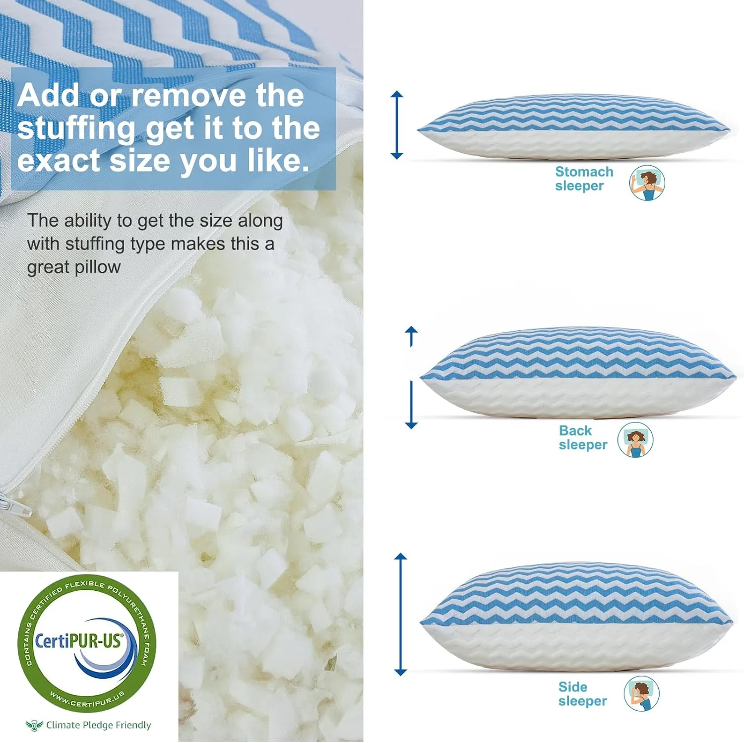 King Size Pillows - Adjustable Firm King Pillows for Back Stomach and Side Sleeper- Shredded Memory Foam Cooling Pillow for Neck and Shoulder Pain with Washable Cover and Bonus Foam Fill