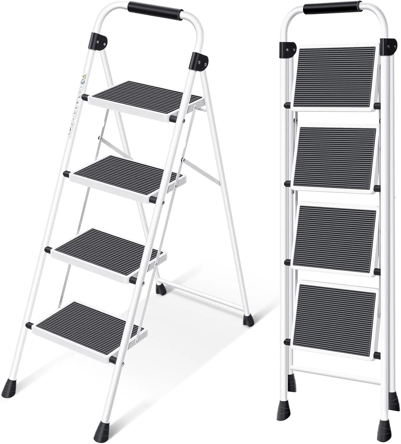 KINGRACK Step Ladder 4 Step Folding Step Stool for Adults with Handrails Heavy Duty Steel Sturdy Lightweight Collapsible Portable Step Ladder with Anti-Slip Wide Pedal,White