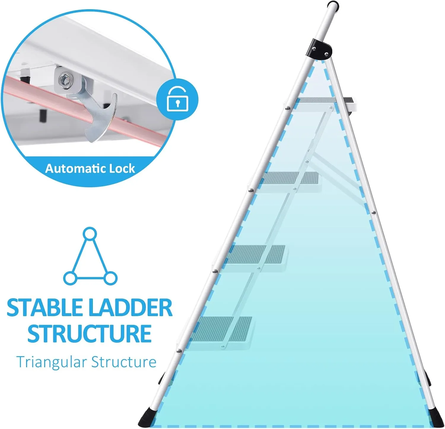 KINGRACK Step Ladder 4 Step Folding Step Stool for Adults with Handrails Heavy Duty Steel Sturdy Lightweight Collapsible Portable Step Ladder with Anti-Slip Wide Pedal,White