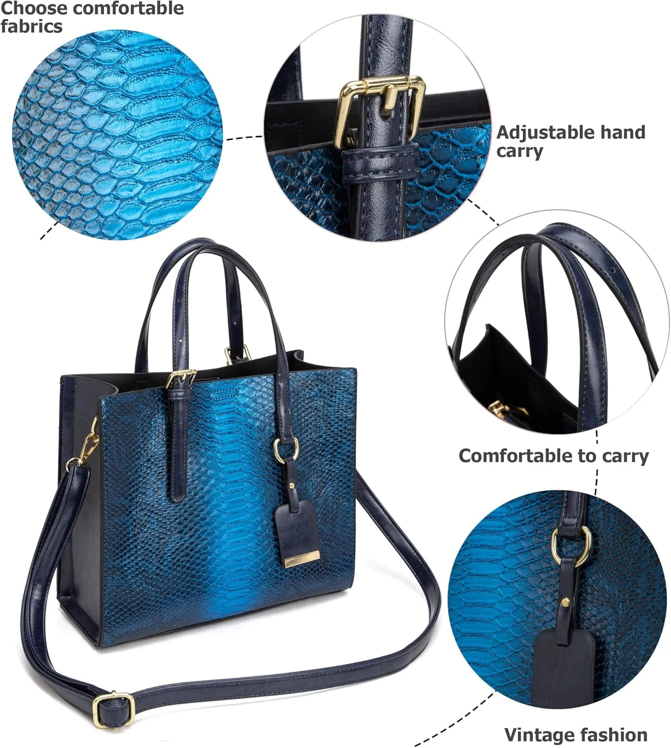 KingTo Women's Crocodile Pattern Satchel Handbags Stylish Tote Handbags crocodile purses for women 3 Pcs Set