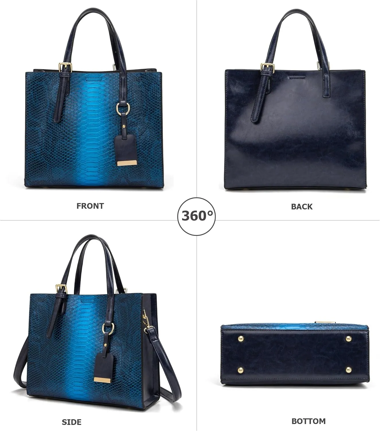 KingTo Women's Crocodile Pattern Satchel Handbags Stylish Tote Handbags crocodile purses for women 3 Pcs Set