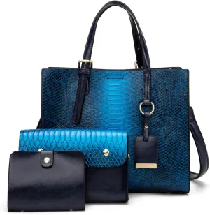 KingTo Women's Crocodile Pattern Satchel Handbags Stylish Tote Handbags crocodile purses for women 3 Pcs Set