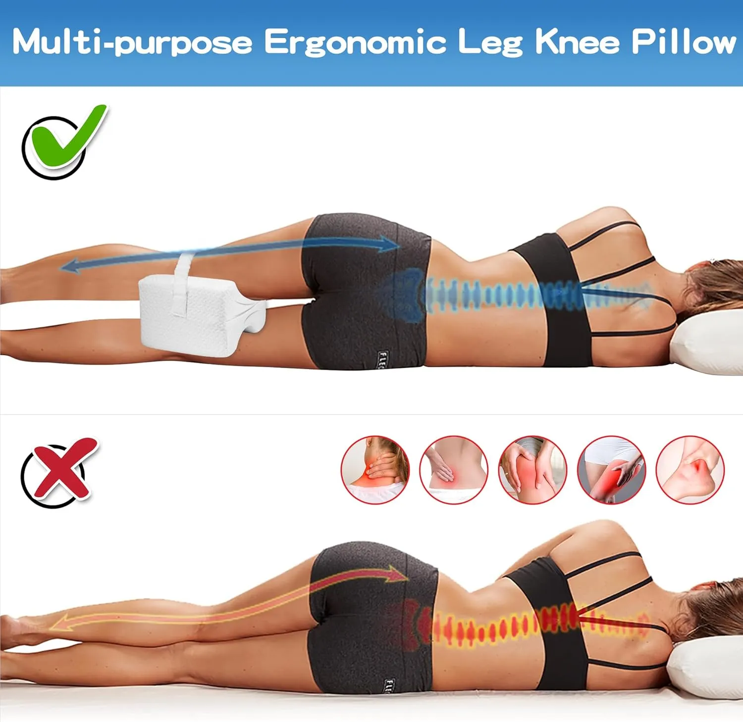 Knee Pillow for Side Sleepers,Fully Support Thighs and Knees for Sciatica, Back, HIPS, Knees, Joints Pain Relief, Comfortable Leg Pillow for Side Sleeping - Adjustable Strap