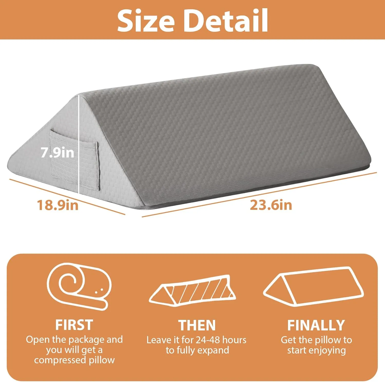 Knee Wedge Pillow for Pain Relief - Memory Foam Leg Elevation Pillow for Post-Surgery Recovery, Sciatica, Hip & Back Support - Knee Wedge for Sleeping, Ankle & Joint Care, Grey