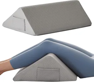 Knee Wedge Pillow for Pain Relief - Memory Foam Leg Elevation Pillow for Post-Surgery Recovery, Sciatica, Hip & Back Support - Knee Wedge for Sleeping, Ankle & Joint Care, Grey
