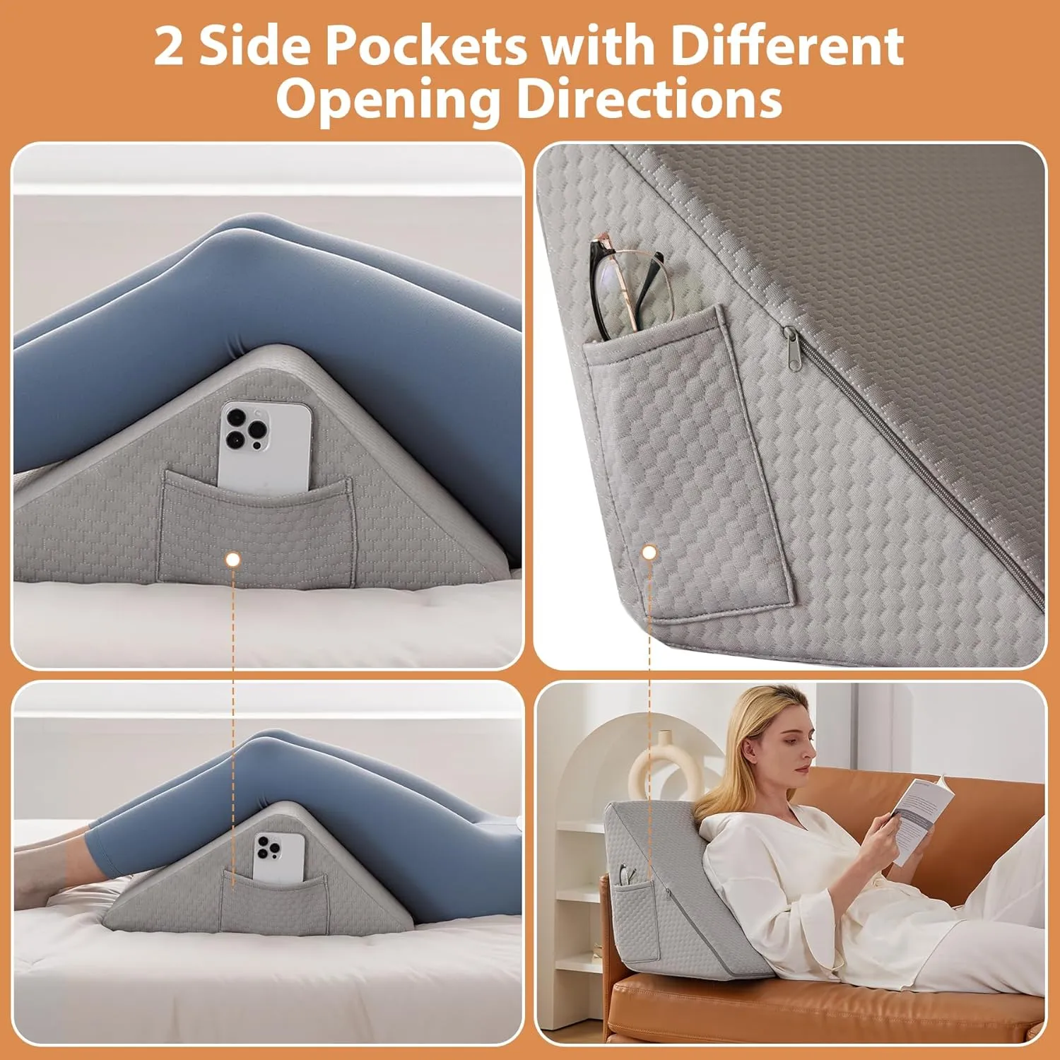 Knee Wedge Pillow for Pain Relief - Memory Foam Leg Elevation Pillow for Post-Surgery Recovery, Sciatica, Hip & Back Support - Knee Wedge for Sleeping, Ankle & Joint Care, Grey
