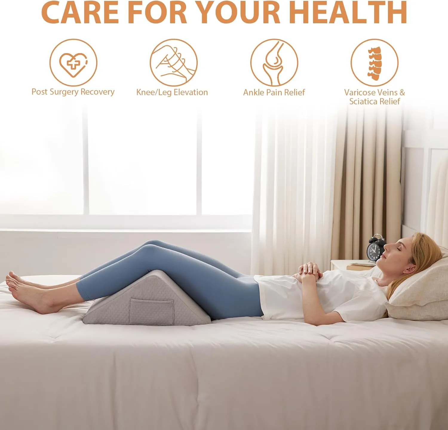 Knee Wedge Pillow for Pain Relief - Memory Foam Leg Elevation Pillow for Post-Surgery Recovery, Sciatica, Hip & Back Support - Knee Wedge for Sleeping, Ankle & Joint Care, Grey
