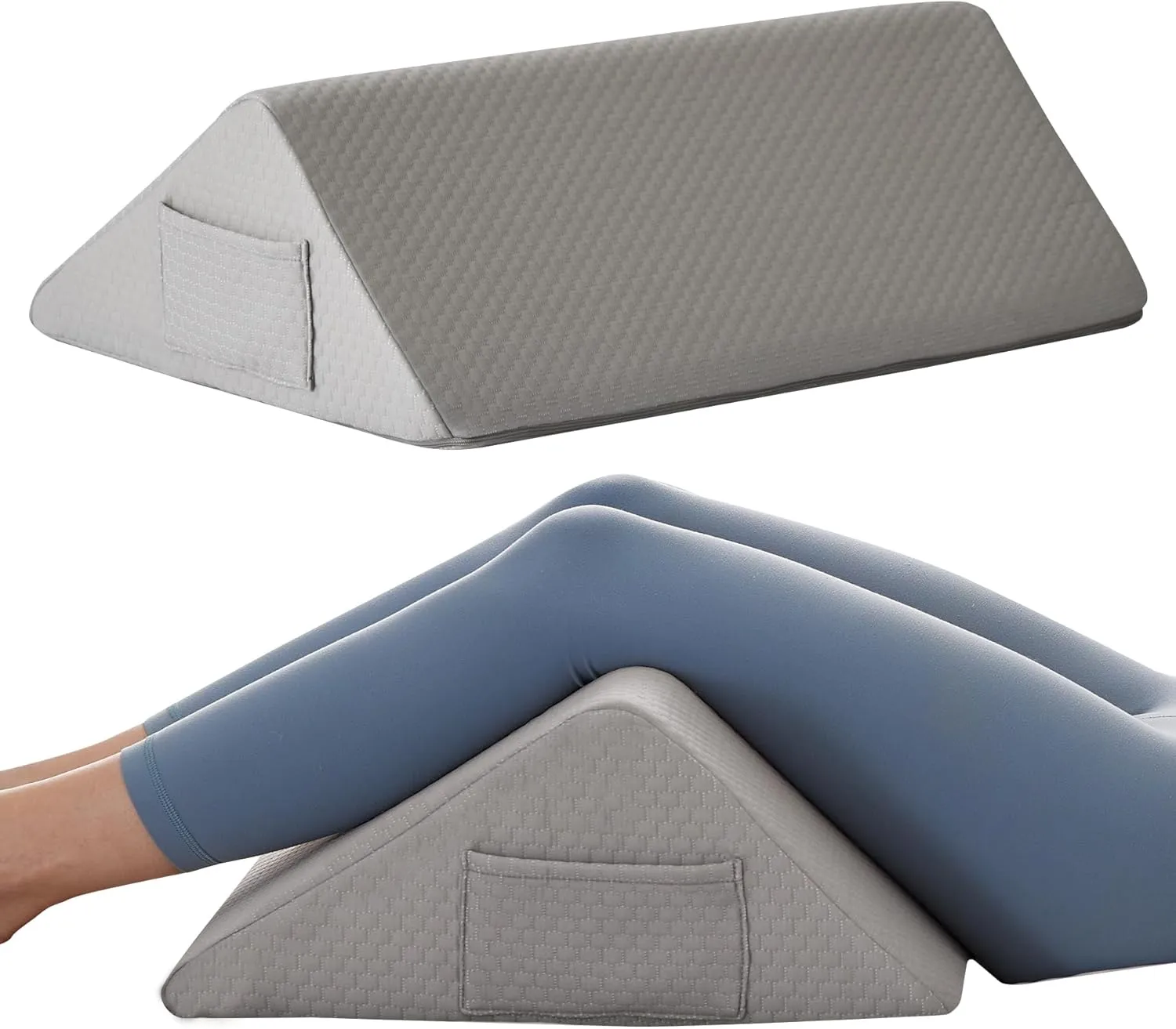 Knee Wedge Pillow for Pain Relief - Memory Foam Leg Elevation Pillow for Post-Surgery Recovery, Sciatica, Hip & Back Support - Knee Wedge for Sleeping, Ankle & Joint Care, Grey