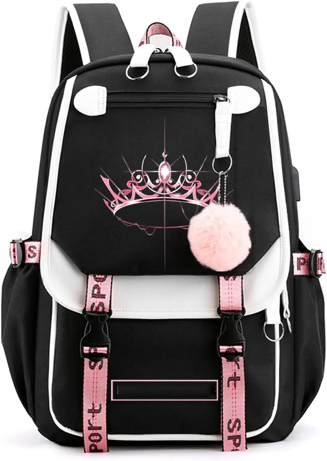 Kpop Backpack Lisa Rose JISOO Jennie Shouler Bag Messenger Bag Fashion USB Charging Backpack (black 8)