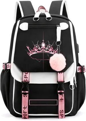 Kpop Backpack Lisa Rose JISOO Jennie Shouler Bag Messenger Bag Fashion USB Charging Backpack (black 8)