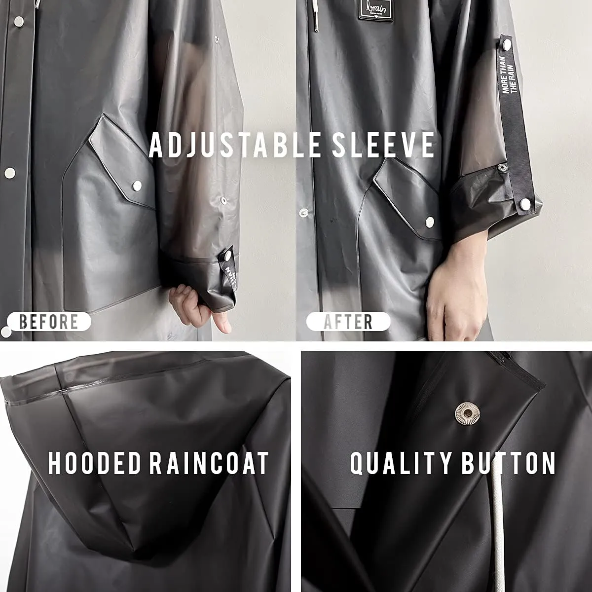 L-Rain Durable TPU Clear Rain Coat for Adults - Women and Men Fashion Hooded Rain Poncho