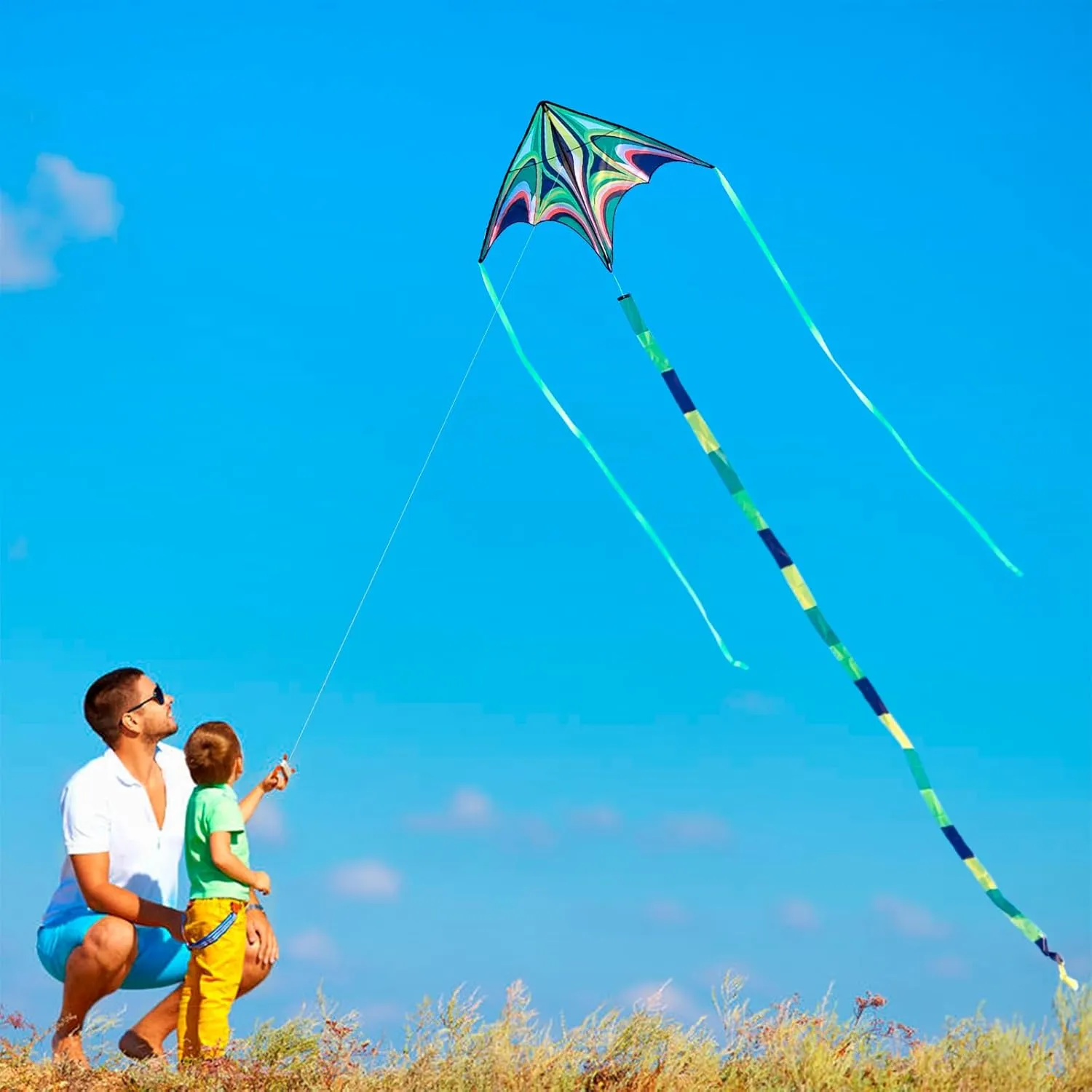 Large Delta Kite for Kids & Adults，Large Easy Flyer with String and Handle，Kites for Beach Trip Park Family Outdoor Games and Activities…
